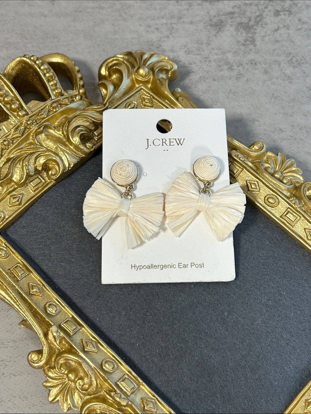 J. Crew Cream Raffia Bow Drop Earrings with Coiled Studs